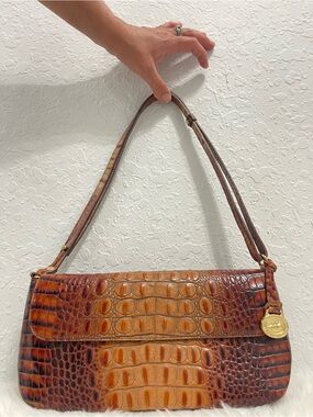 Brahmin Pecan Colored Crocodile-Embossed Shoulder Bag